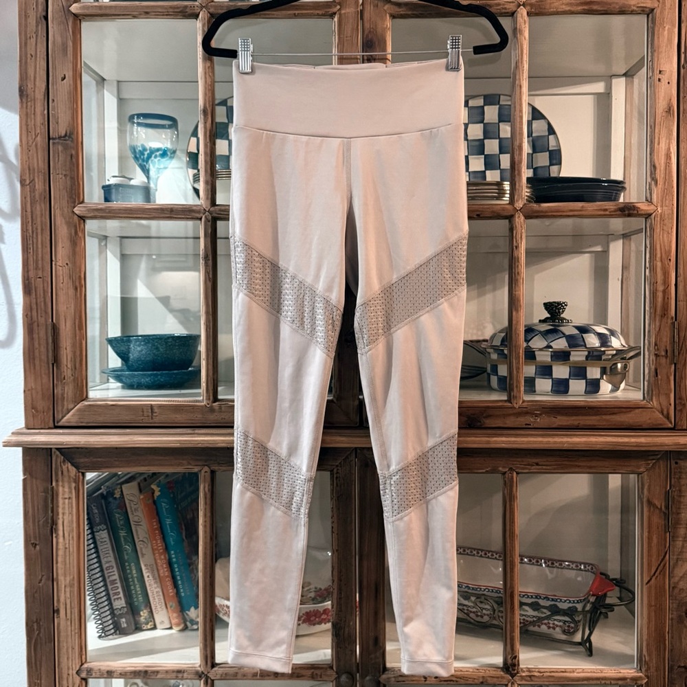 Guess Mesh Panel High Rise Leggings Taupe M Athletic Yoga